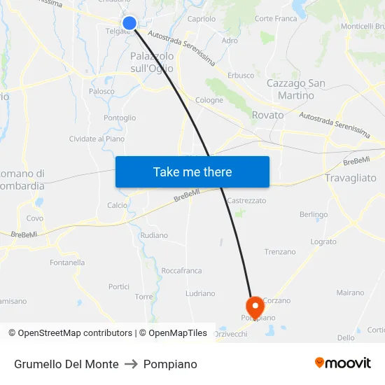 Grumello Del Monte to Pompiano map