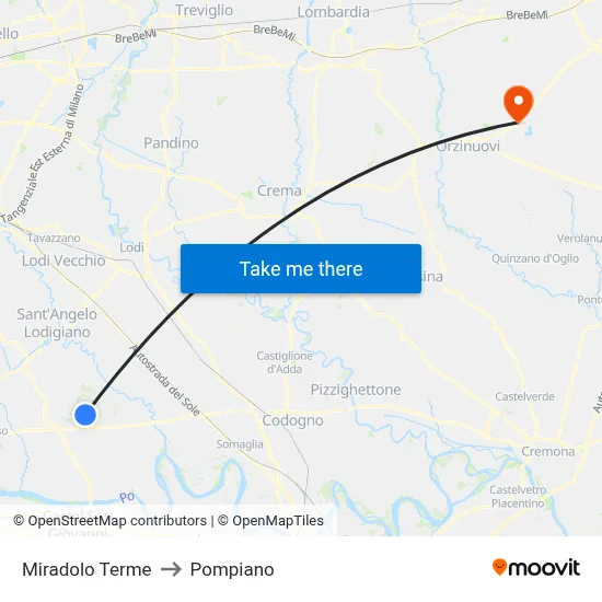 Miradolo Terme to Pompiano map