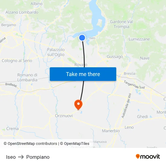 Iseo to Pompiano map