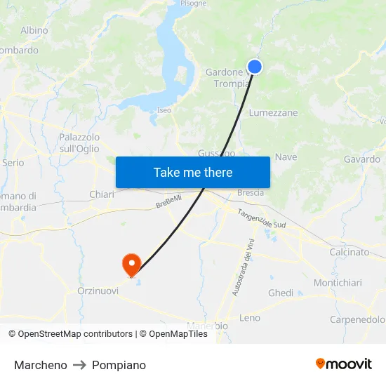 Marcheno to Pompiano map