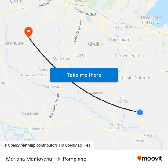 Mariana Mantovana to Pompiano map