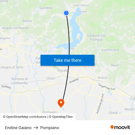 Endine Gaiano to Pompiano map
