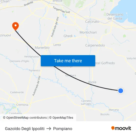 Gazoldo Degli Ippoliti to Pompiano map