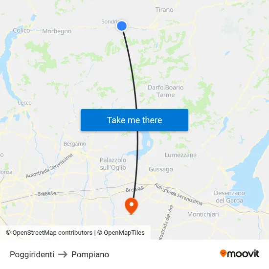 Poggiridenti to Pompiano map