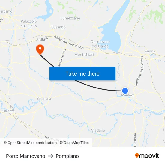 Porto Mantovano to Pompiano map