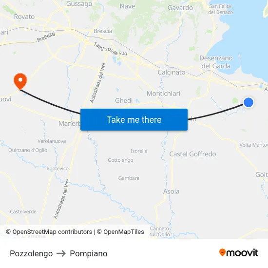 Pozzolengo to Pompiano map