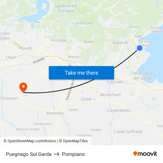 Puegnago sul Garda to Pompiano map