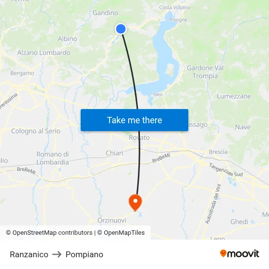 Ranzanico to Pompiano map