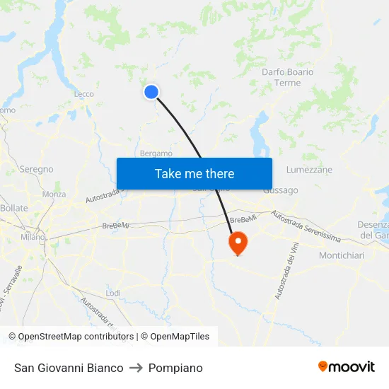 San Giovanni Bianco to Pompiano map