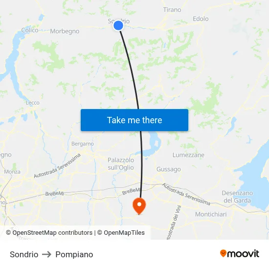 Sondrio to Pompiano map