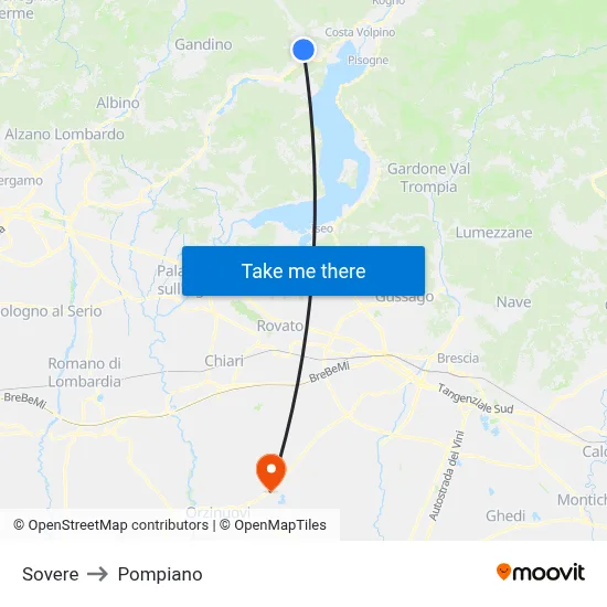 Sovere to Pompiano map