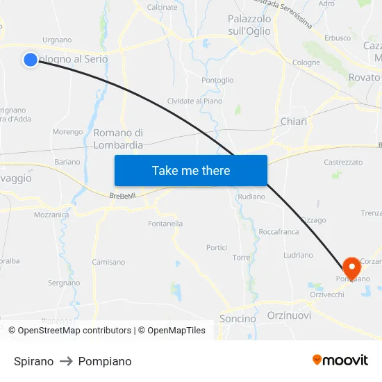 Spirano to Pompiano map