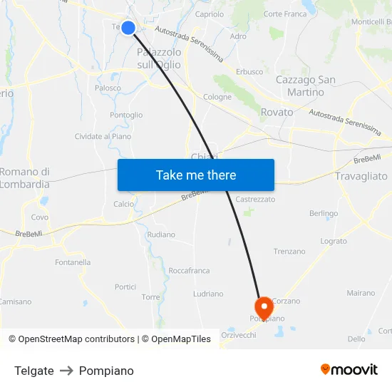 Telgate to Pompiano map