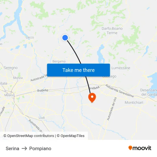 Serina to Pompiano map