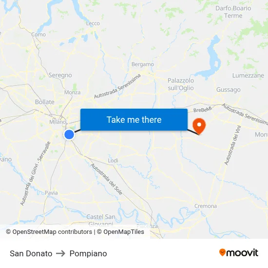 San Donato to Pompiano map