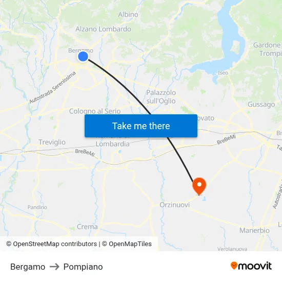 Bergamo to Pompiano map