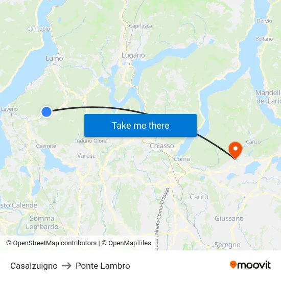 Casalzuigno to Ponte Lambro map