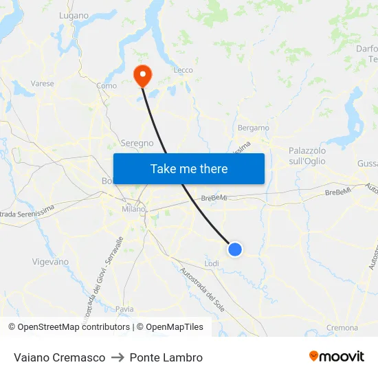 Vaiano Cremasco to Ponte Lambro map