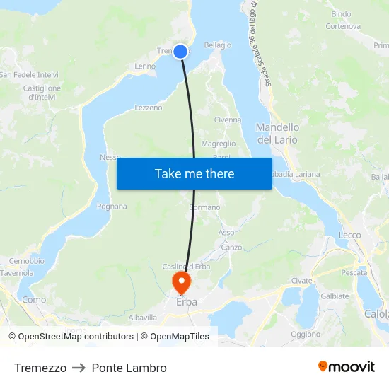 Tremezzo to Ponte Lambro map