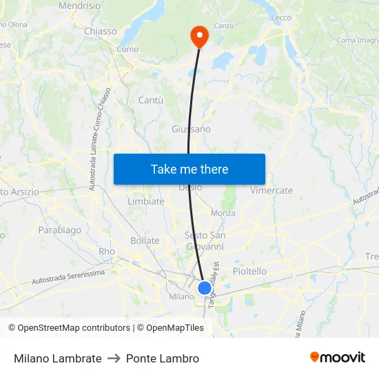 Milano Lambrate to Ponte Lambro map