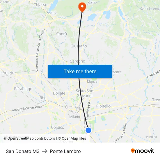 San Donato M3 to Ponte Lambro map