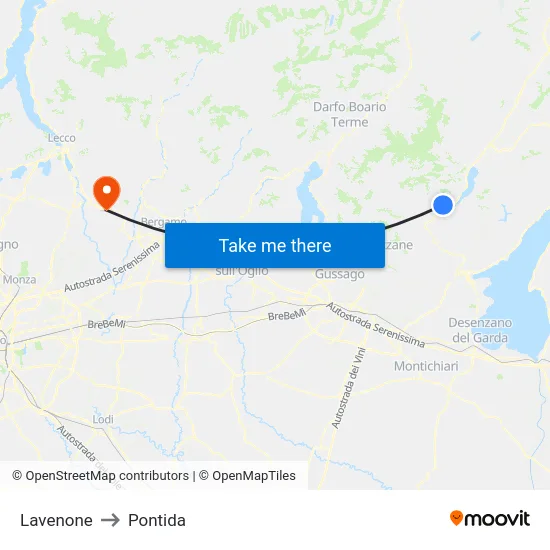 Lavenone to Pontida map