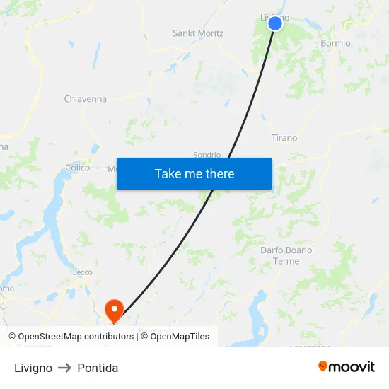 Livigno to Pontida map