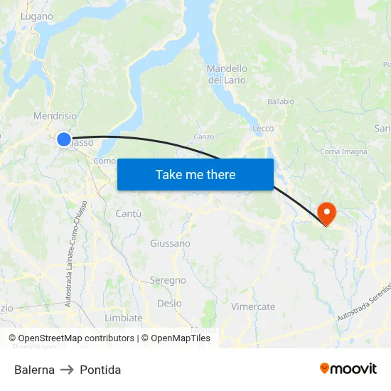 Balerna to Pontida map