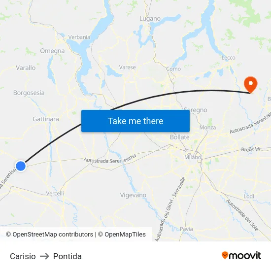 Carisio to Pontida map