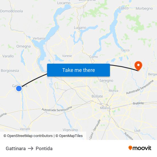 Gattinara to Pontida map
