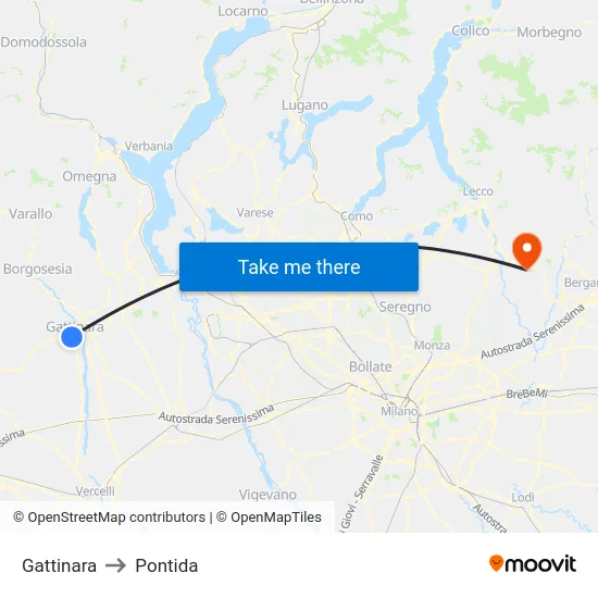 Gattinara to Pontida map