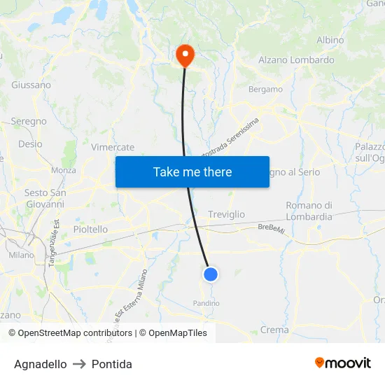 Agnadello to Pontida map
