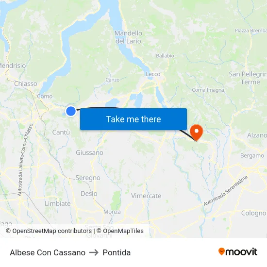 Albese Con Cassano to Pontida map