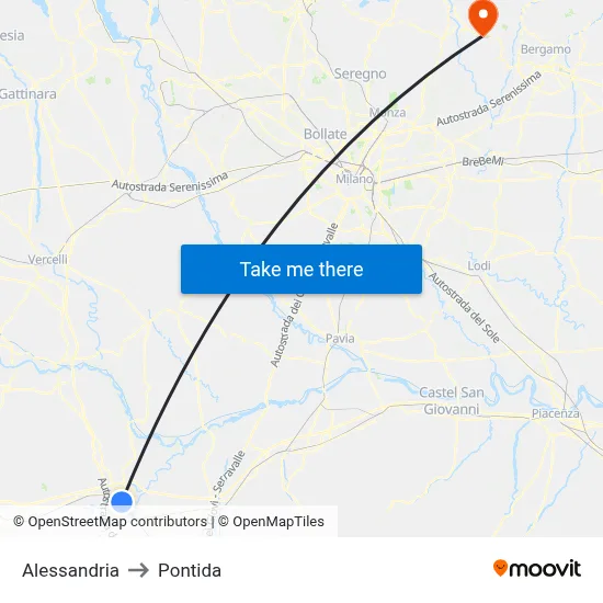 Alessandria to Pontida map