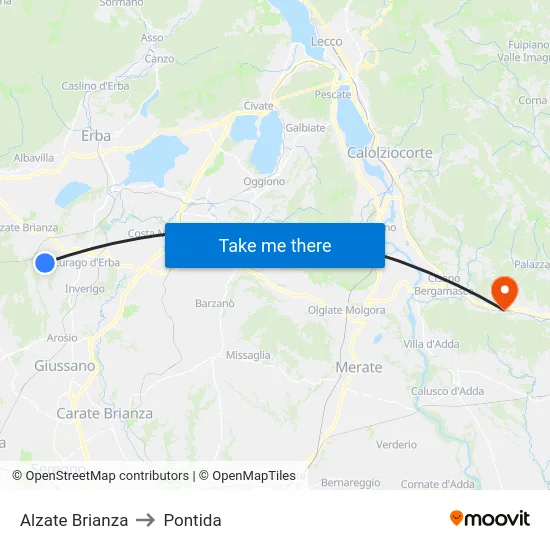 Alzate Brianza to Pontida map