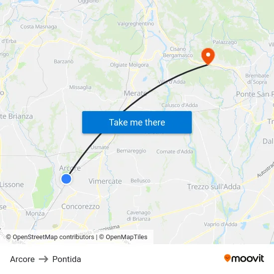 Arcore to Pontida map