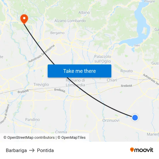 Barbariga to Pontida map