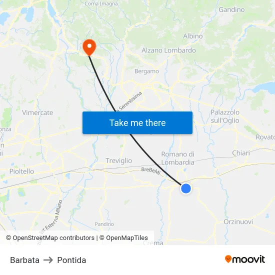 Barbata to Pontida map