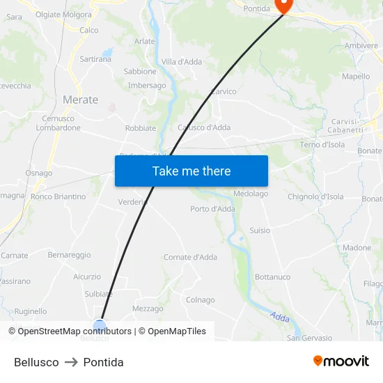 Bellusco to Pontida map