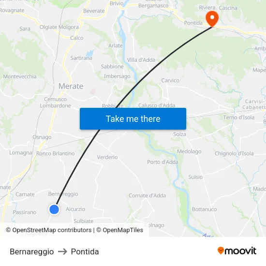 Bernareggio to Pontida map