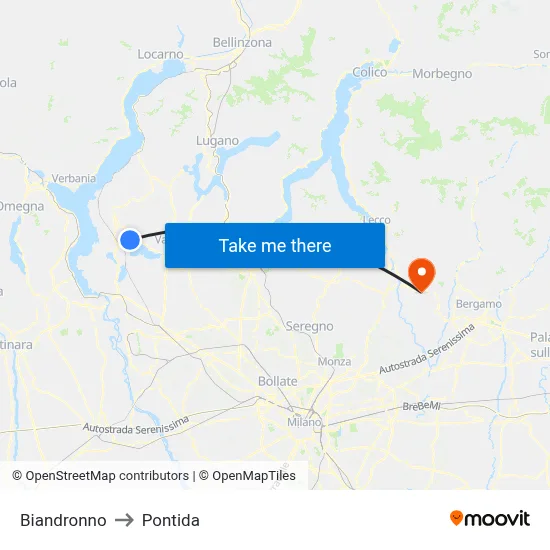 Biandronno to Pontida map