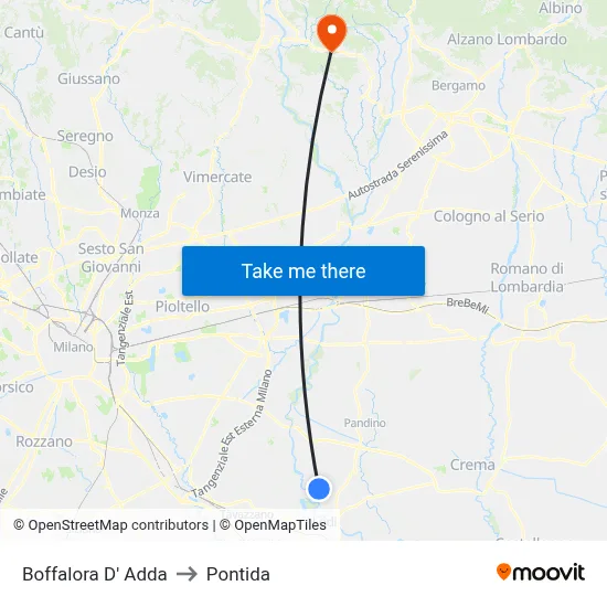 Boffalora D'Adda to Pontida map