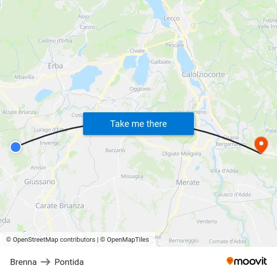 Brenna to Pontida map