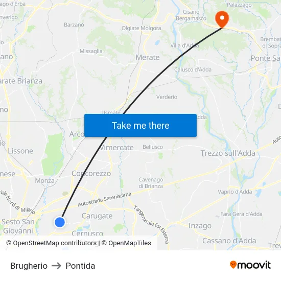Brugherio to Pontida map