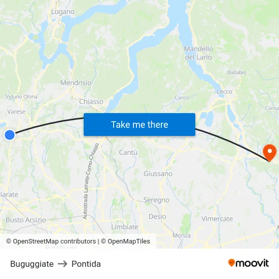 Buguggiate to Pontida map