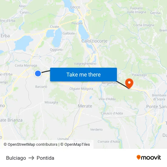 Bulciago to Pontida map