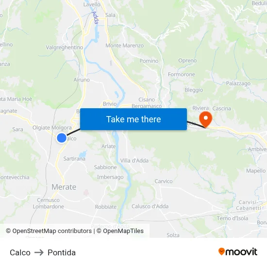 Calco to Pontida map