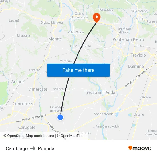 Cambiago to Pontida map