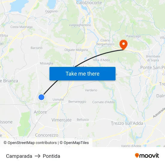 Camparada to Pontida map