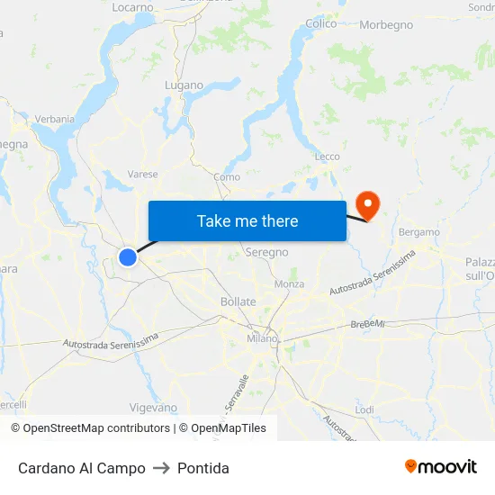 Cardano al Campo to Pontida map